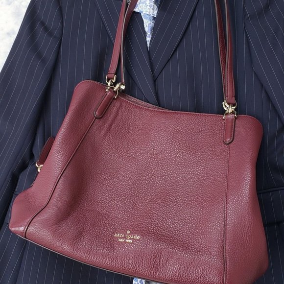 Kate Spade NY Medium Jackson Pebble Leather Cherrywood Red 3 Compartment Satchel - Picture 14 of 16